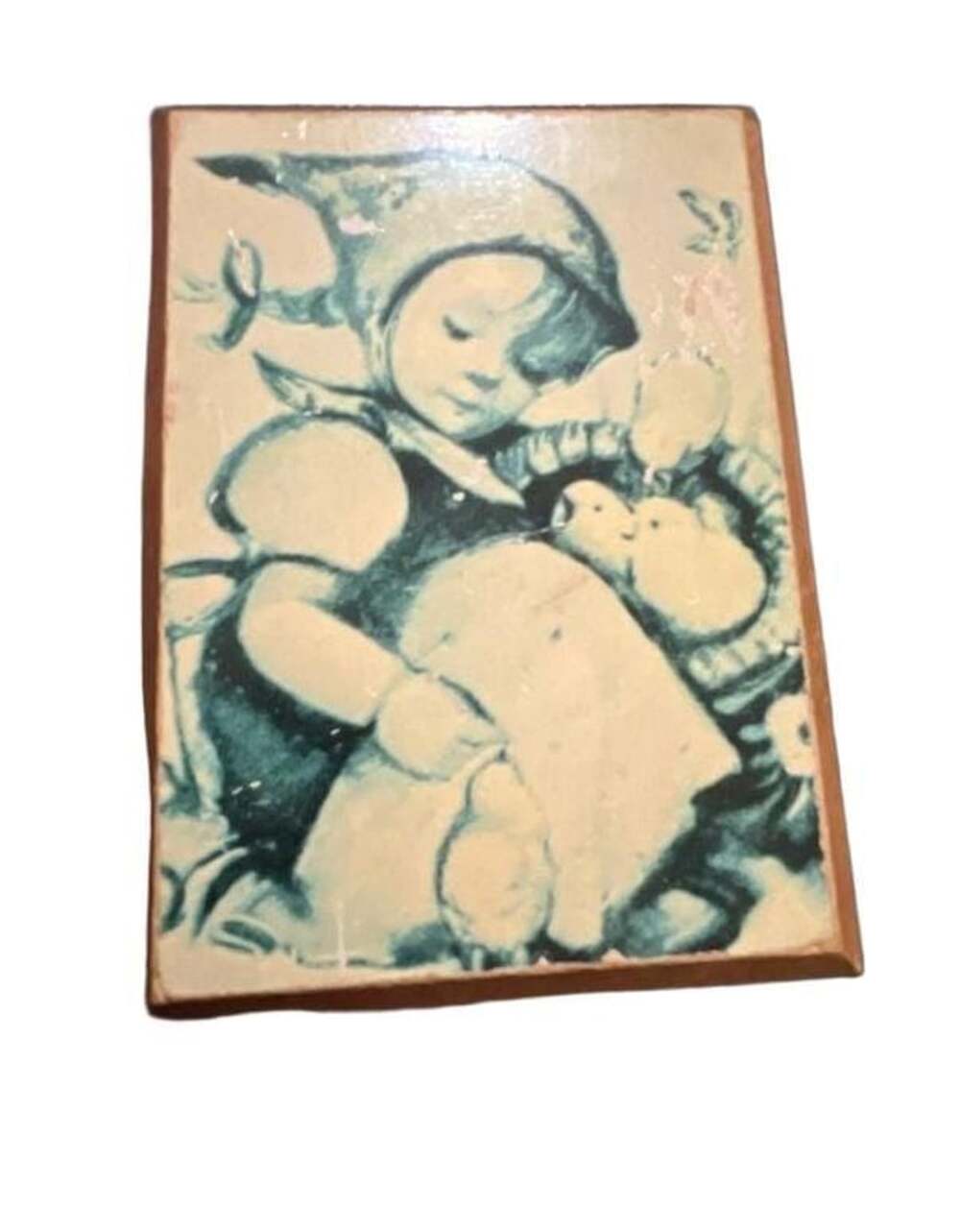 Vintage Berta Hummel Wooden Music Box with Girl and Chicks Illustration